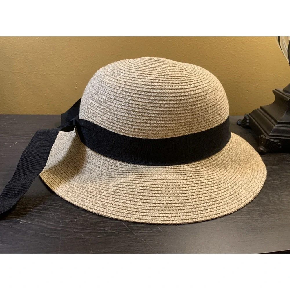 FURTALK Womens Beach Sun Straw Hat Travel Brim Summer Black Ribbon